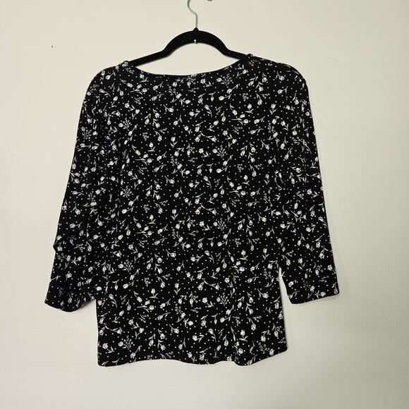 Vtg Floral Rose Print Blouse Womens PL Black White Whimsigoth Witchy Boho Y2K - Picture 5 of 8